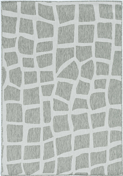 8' x 11' Ivory or Grey Abstract Tiles Indoor Area Rug