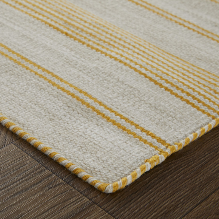 8' x 11' Yellow and Ivory Striped Dhurrie Hand Woven Stain Resistant Area Rug