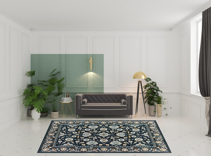 8' x 11' Navy Caramel and Ivory Oriental Power Loom Stain Resistant Area Rug