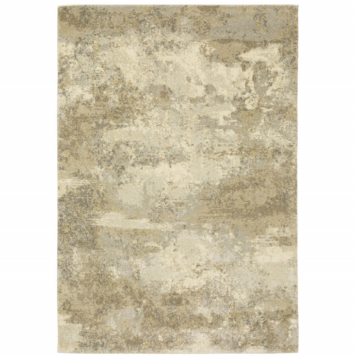 8' x 11' Beige Grey Tan and Gold Abstract Power Loom Stain Resistant Area Rug