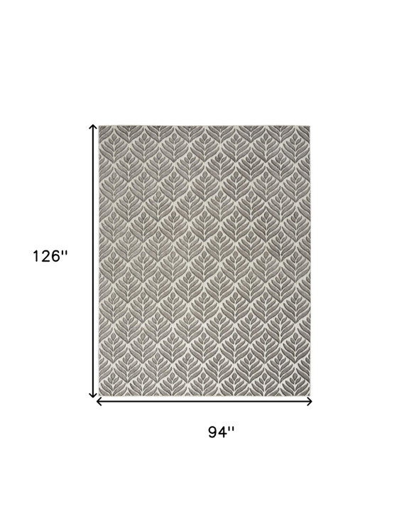 8' x 11' Charcoal Floral Stain Resistant Non Skid Area Rug