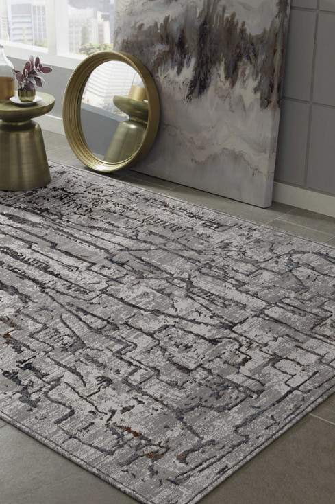 8' x 11' Grey Machine Woven Abstract Indoor Polyester Area Rug