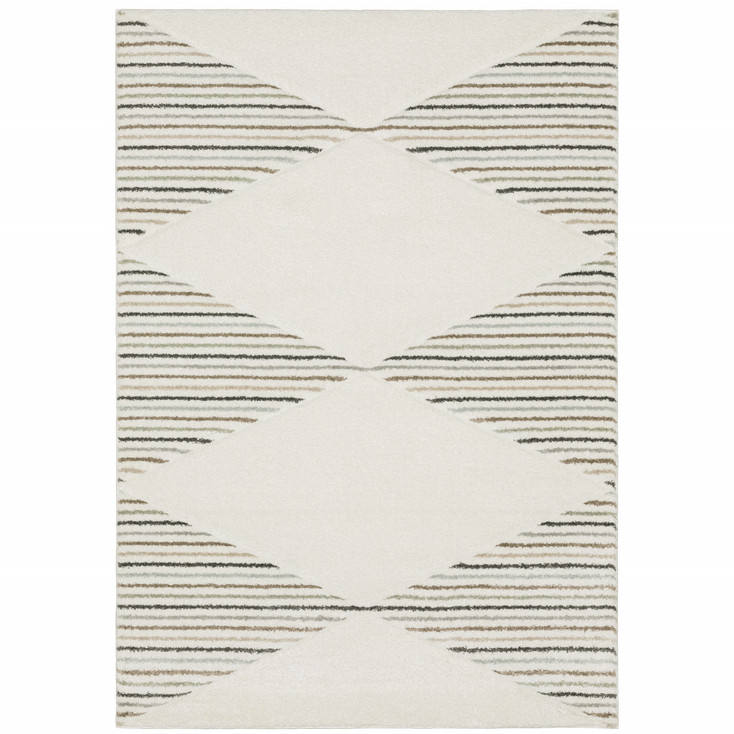 8' x 11' Beige Grey Sage Green Pale Blue Brown and Charcoal Geometric Power Loom Area Rug