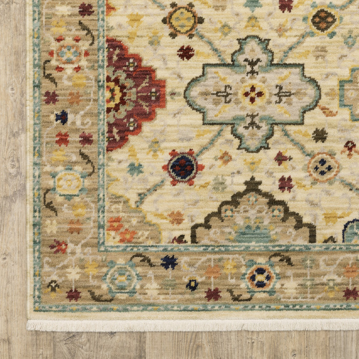8' x 11' Beige Pale Blue Rust Gold Tan Brown and Orange Oriental Power Loom Area Rug