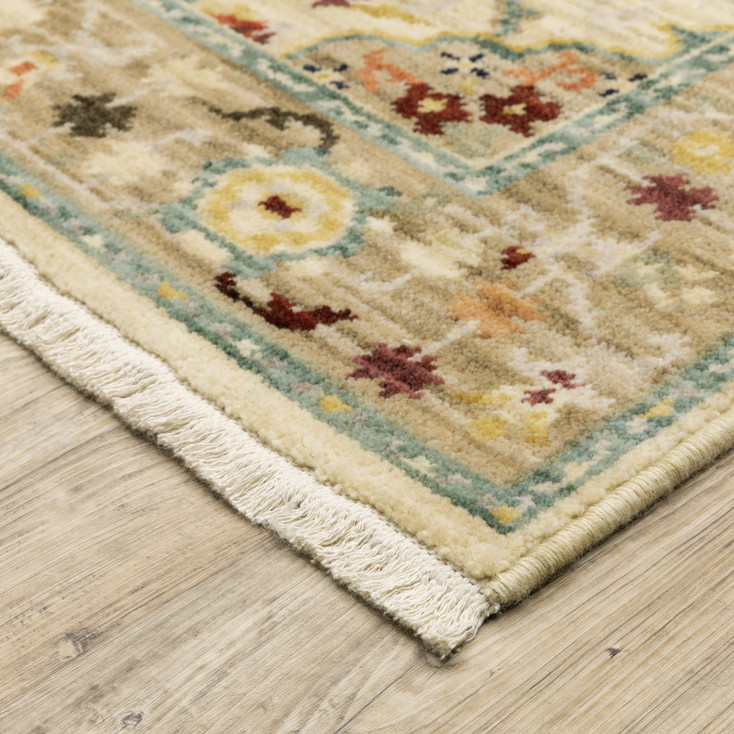 8' x 11' Beige Pale Blue Rust Gold Tan Brown and Orange Oriental Power Loom Area Rug