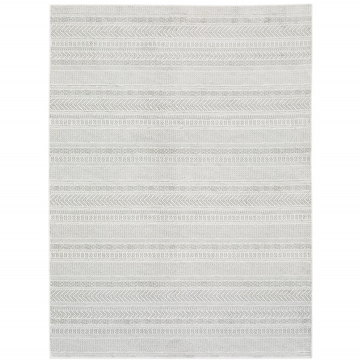 8' x 11' White and Grey Geometric Power Loom Stain Resistant Area Rug