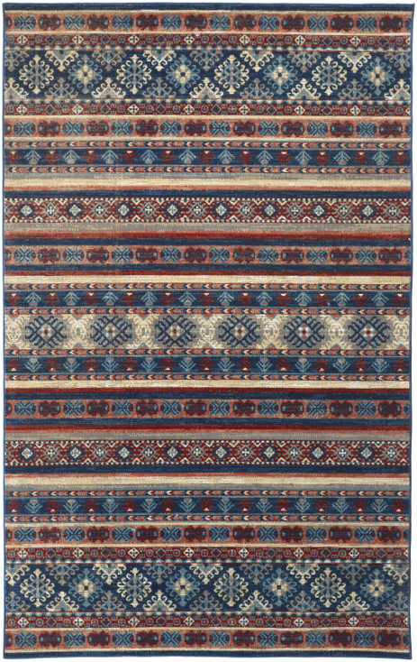 8' x 11' Blue Red and Ivory Geometric Power Loom Distressed Stain Resistant Area Rug
