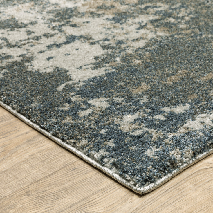 8' x 11' Teal Grey Tan and Beige Abstract Power Loom Stain Resistant Area Rug
