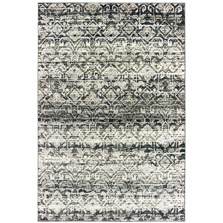 8' x 11' Grey & Ivory Geometric Power Loom Stain Resistant Area Rug
