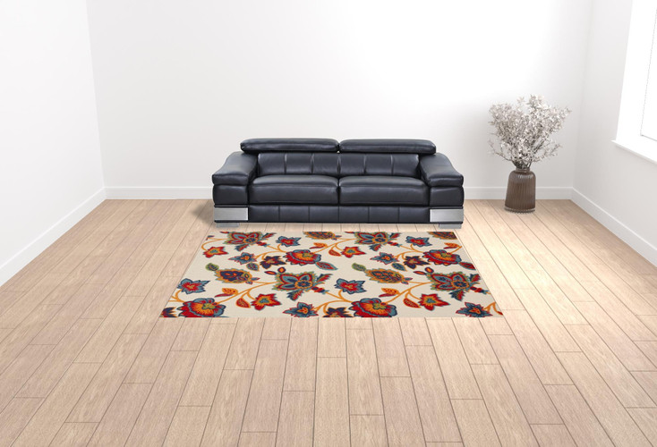 8' x 11' Multicolor Floral Stain Resistant Non Skid Polypropylene Area Rug