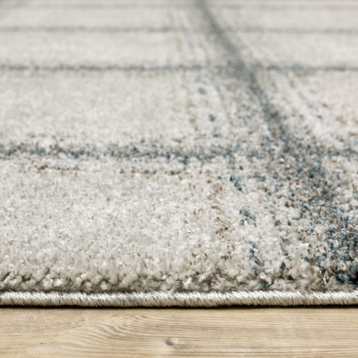 8' x 11' Grey Teal and Beige Geometric Power Loom Stain Resistant Area Rug
