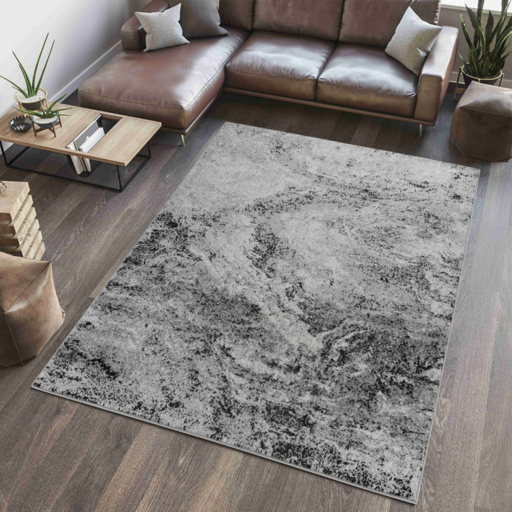 8' x 11' Grey Abstract Polypropylene Area Rug