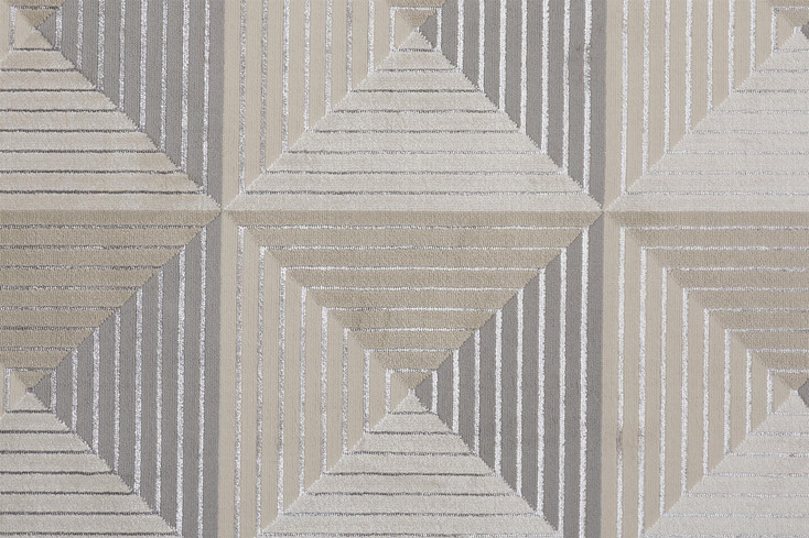 8' x 11' Beige Gray and Ivory Geometric Stain Resistant Area Rug