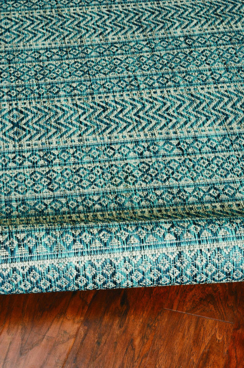 8' x 11' Teal Geometric Patterns Indoor Area Rug