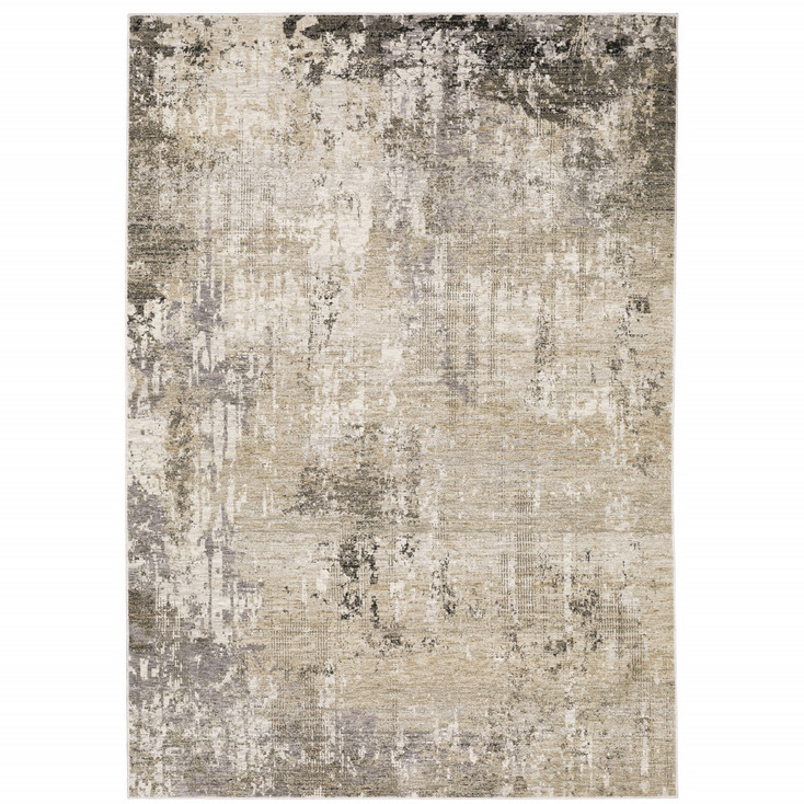 8' x 11' Beige Grey Ivory Tan and Brown Abstract Power Loom Stain Resistant Area Rug