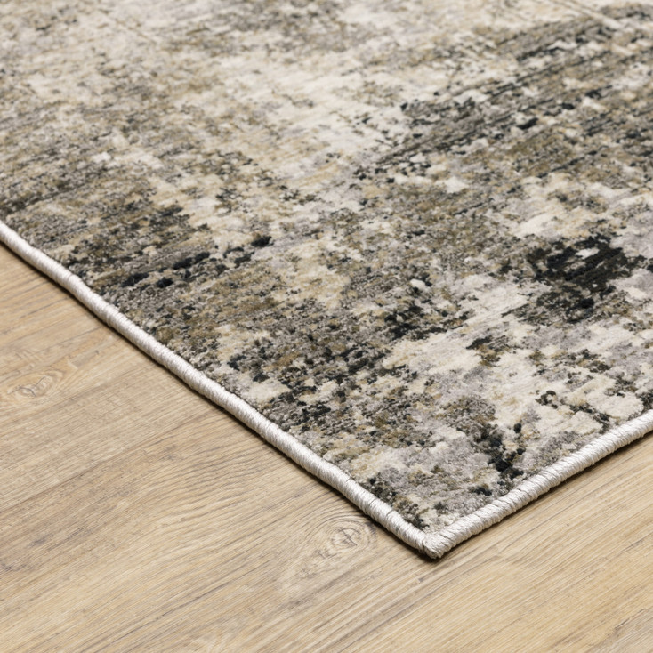 8' x 11' Beige Grey Ivory Tan and Brown Abstract Power Loom Stain Resistant Area Rug