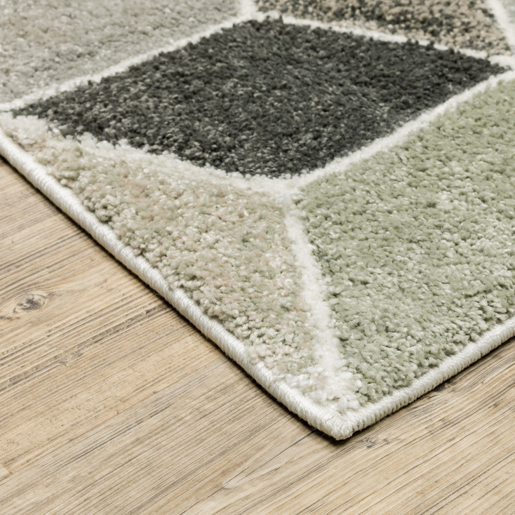 8' x 11' Beige Brown Grey Tan Sage and Pale Blue Geometric Power Loom Area Rug