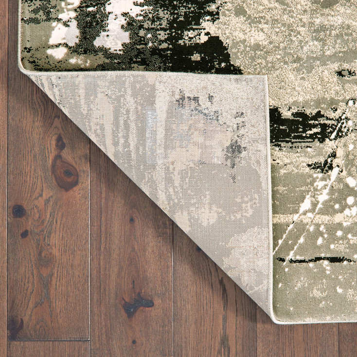 8' x 11' Black Gold Grey and Ivory Abstract Power Loom Stain Resistant Area Rug