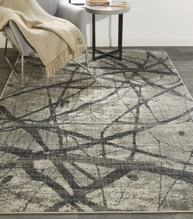 8' x 11' Taupe Gray and Ivory Abstract Stain Resistant Area Rug