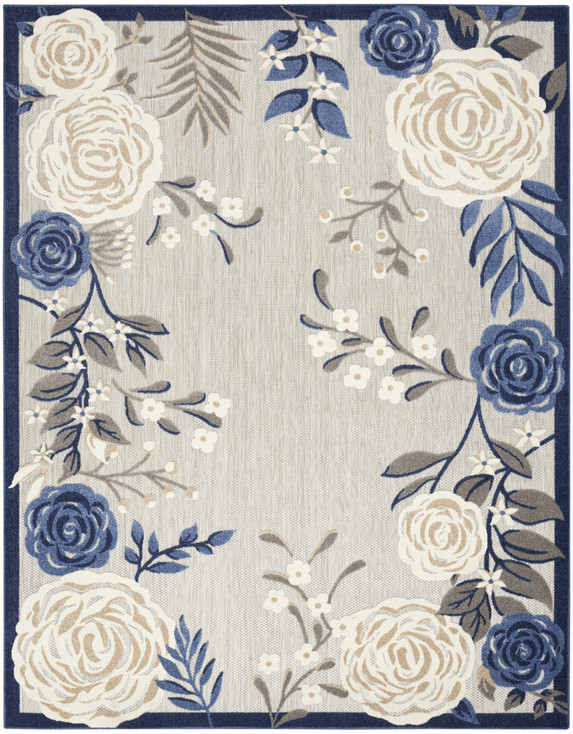 8' x 11' Blue and Grey Floral Stain Resistant Non Skid Area Rug