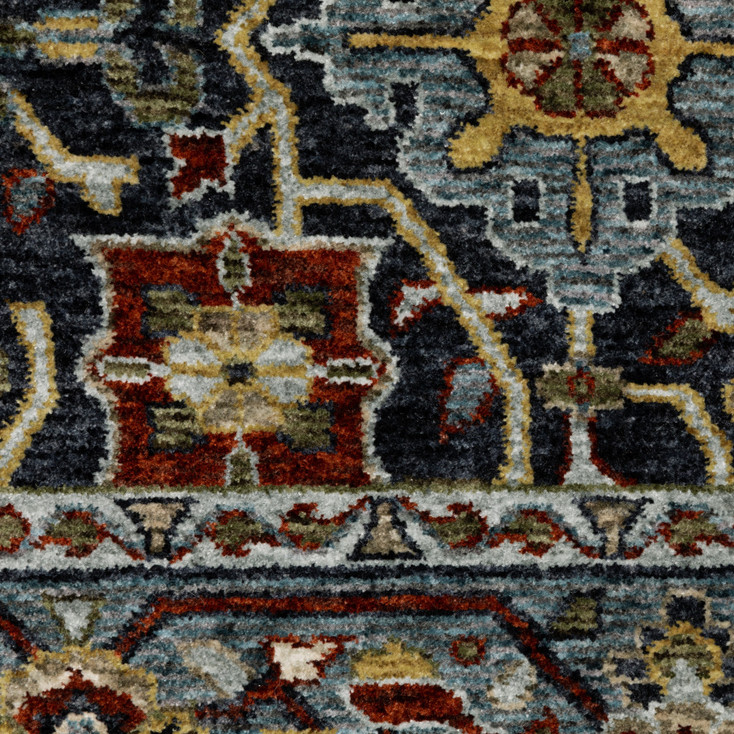 8' x 11' Blue Red Beige Orange Green and Rust Oriental Power Loom Area Rug with Fringe