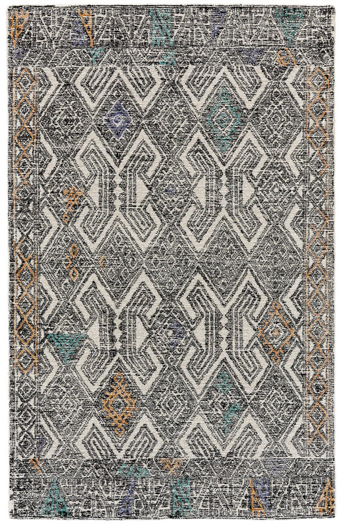 8' x 11' Black and Ivory Wool Geometric Handmade Distressed Area Rug