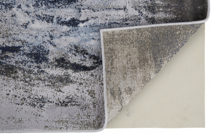 8' x 11' Blue Gray and White Abstract Stain Resistant Area Rug