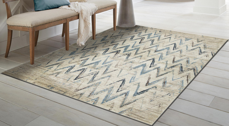 8' x 11' Ivory Chevron Dhurrie Area Rug