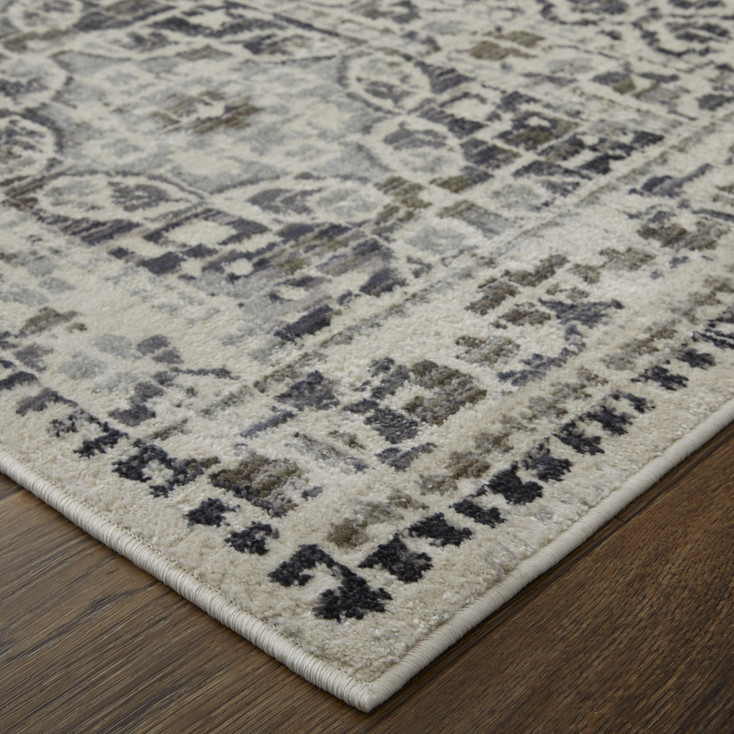 8' x 11' Ivory Taupe and Gray Abstract Stain Resistant Area Rug