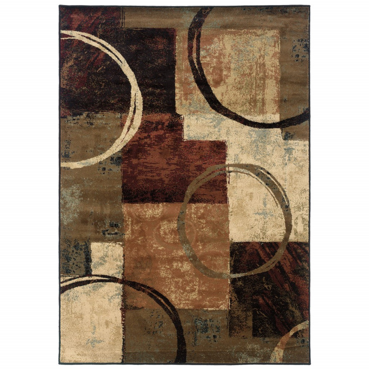 8' x 11' Brown and Black Abstract Geometric Area Rug