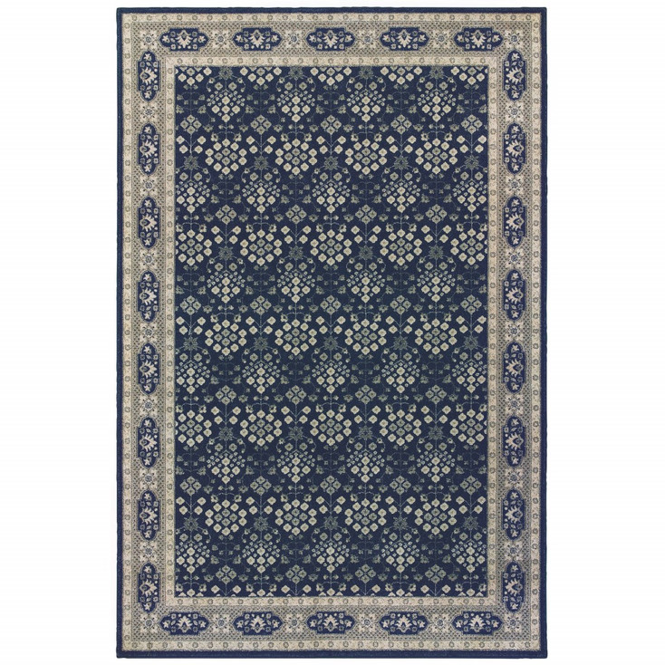 8' x 11' Navy and Gray Floral Ditsy Area Rug