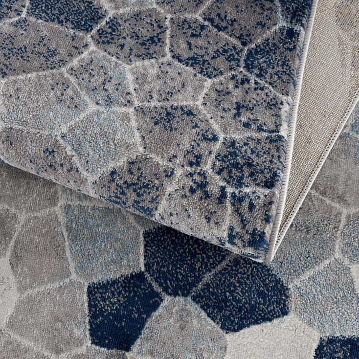8' x 11' Navy Blue Cobblestone Pattern Area Rug