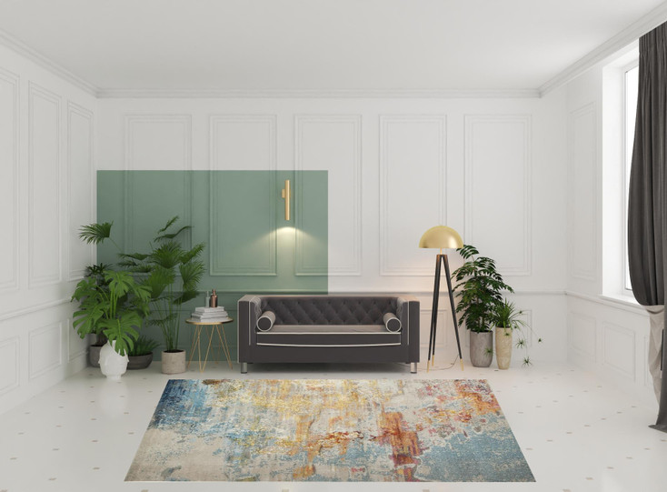 8' x 11' Blue and Gray Abstract Power Loom Area Rug