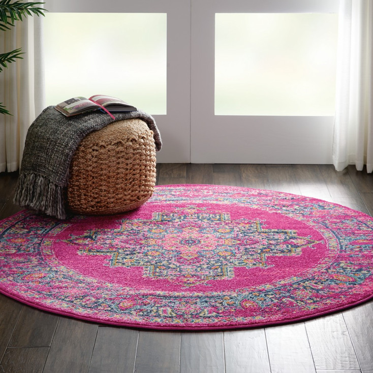 4' Fuchsia Round Power Loom Polypropylene Area Rug