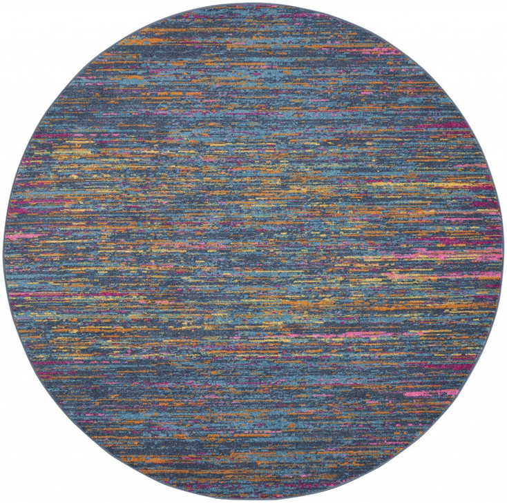 4' Blue and Orange Round Abstract Power Loom Area Rug