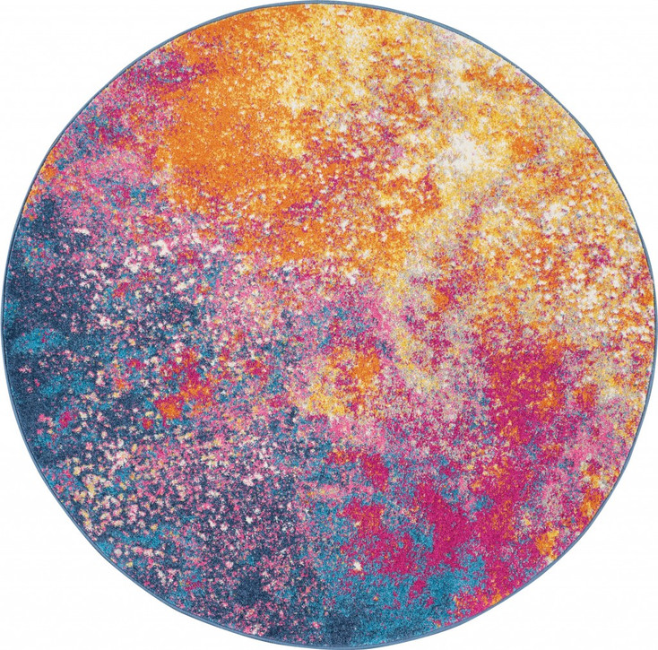 4' Sunset Round Abstract Power Loom Area Rug