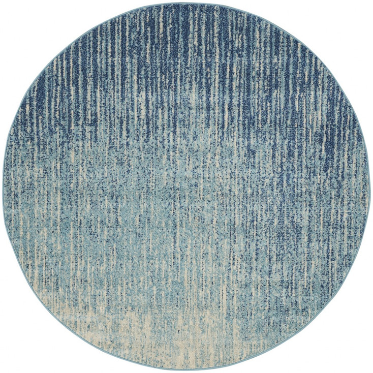 4' Ivory and Blue Round Abstract Power Loom Polypropylene Area Rug