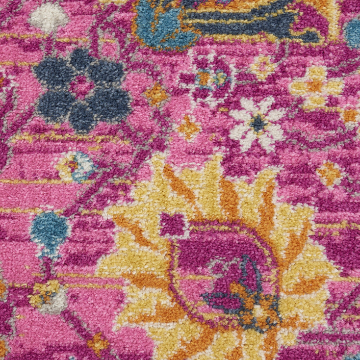 4' Pink Round Floral Power Loom Area Rug