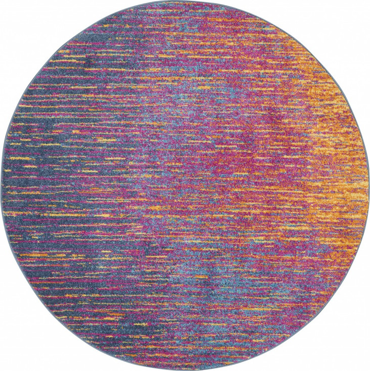 4' Blue and Pink Round Abstract Power Loom Area Rug