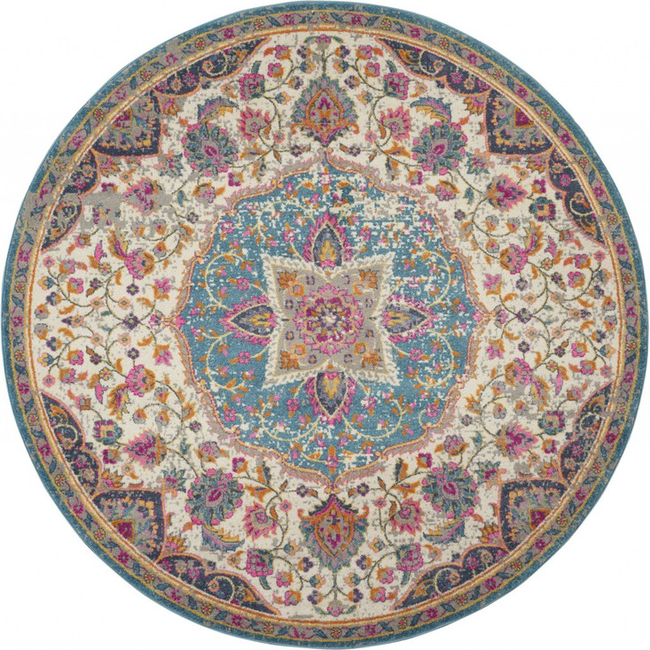 4' Pink and Green Round Dhurrie Area Rug