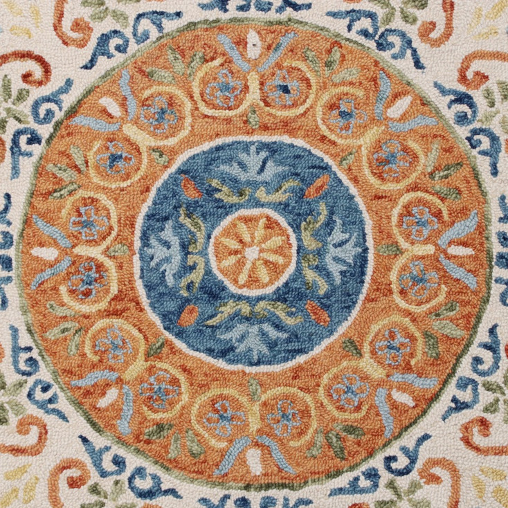 4' Round Orange Traditional Medallion Area Rug