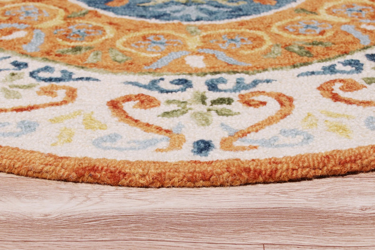 4' Round Orange Traditional Medallion Area Rug