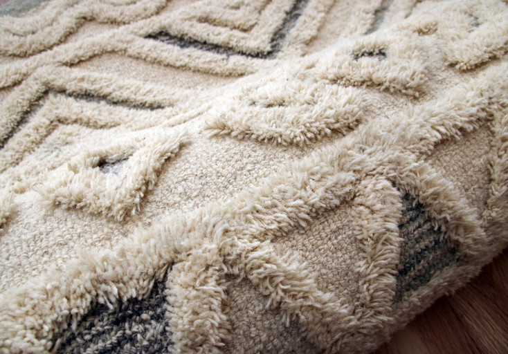 4' Round Cream Modern Geometric Wool Area Rug