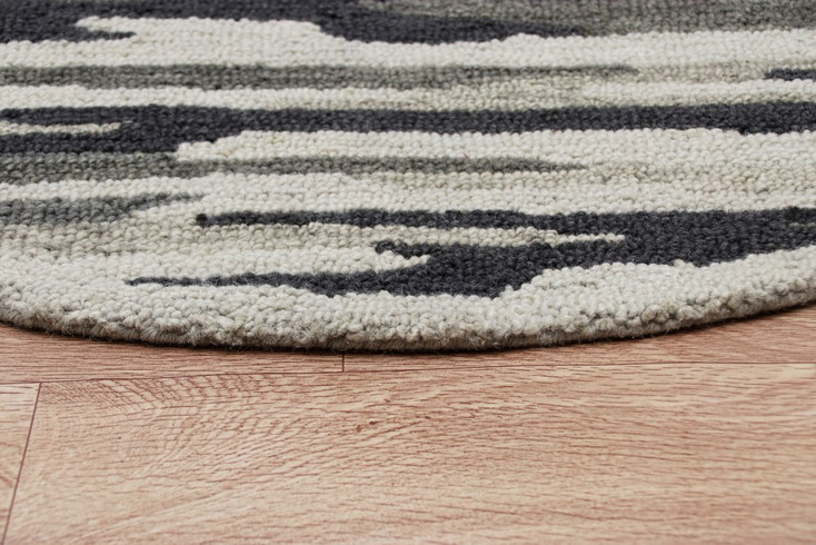4' Round Black and Gray Camouflage Area Rug