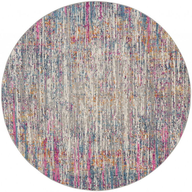 4' Pink and Ivory Round Abstract Power Loom Area Rug