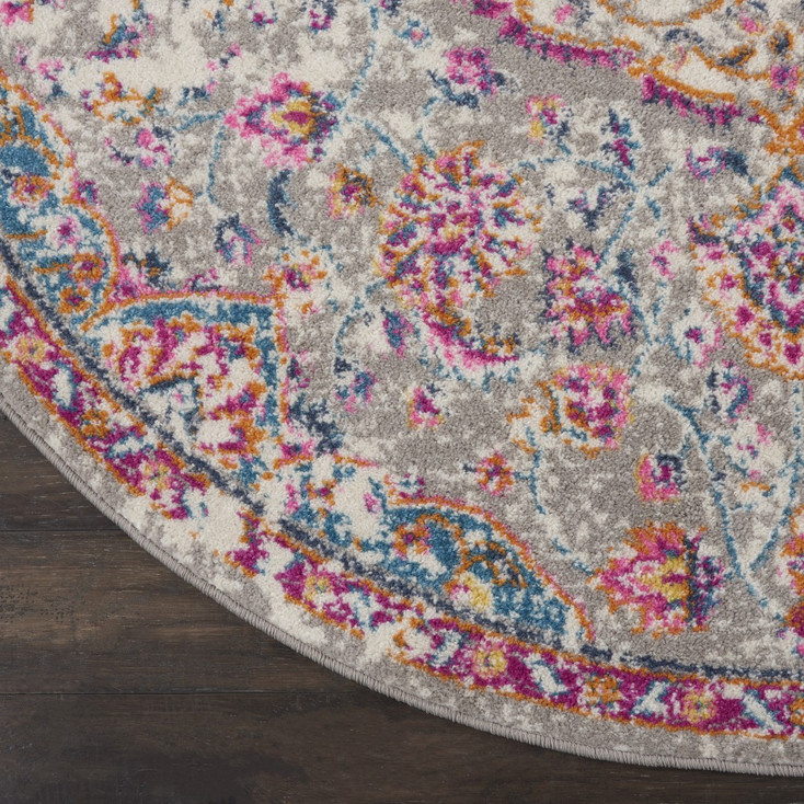 4' Pink and Gray Round Power Loom Area Rug