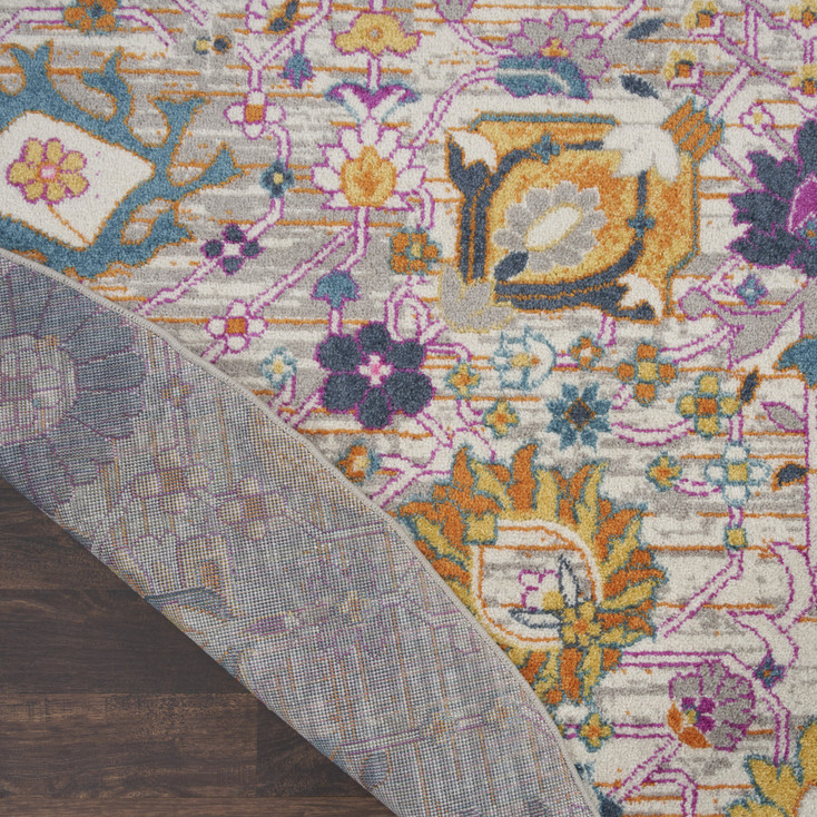 4' Gray Round Floral Power Loom Area Rug