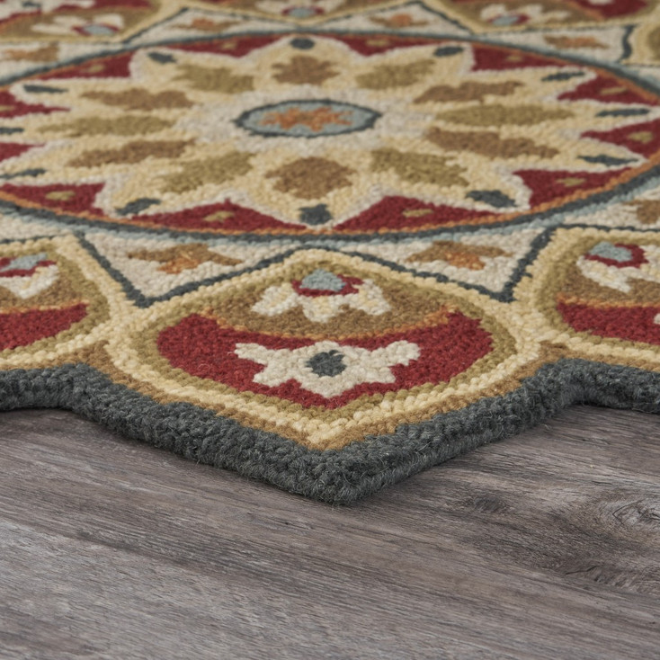 4' Round Red Decorative Petaled Edge Area Rug