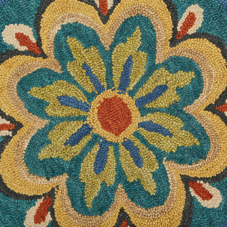 4' Round Blue Floral Wool Mandala Area Rug