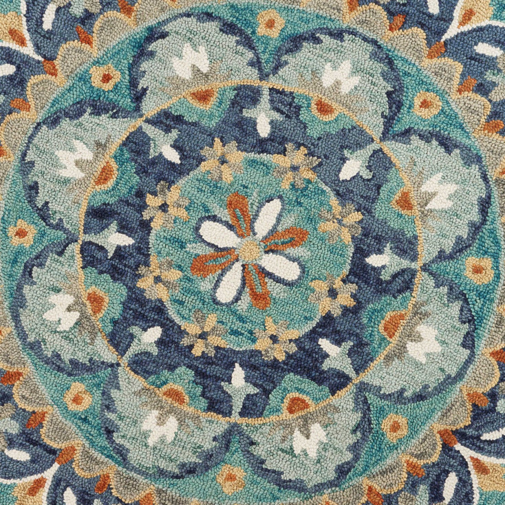 4' Round Blue Floral Mandala Area Rug